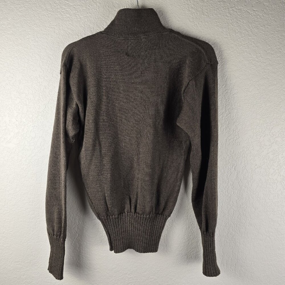 Vtg Military Sweater Mens M Olive Drab US Navy 100% Wool Pullover Button Front - Picture 2 of 6